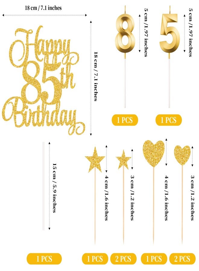 Lecferrarc 85th Birthday Cake Decorations, 85th Birthday Candles Cake Numeral Candles and Glitter Happy 85th Birthday Cake Toppers Set for Birthday Party Supplies (Gold) - Image 2